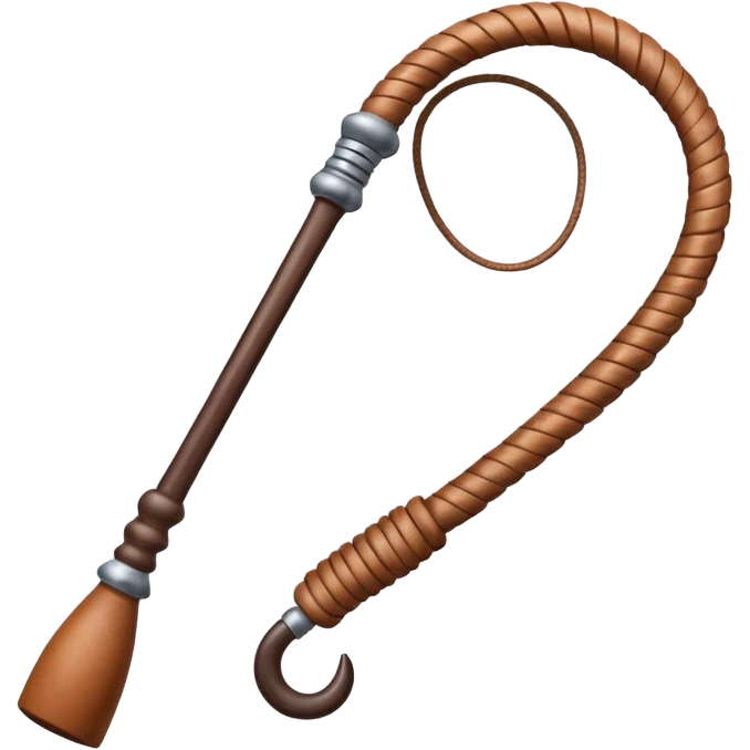 cowboy whip object icon, coiled leather whip, wooden handle, western style, 3D cartoon, mobile game icon style, centered, clean background, soft shadow, no text, no watermark
 emoji