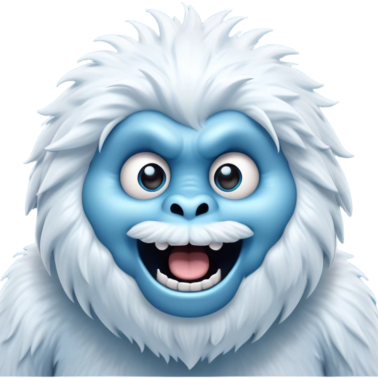 Cinematic Comical Yeti Portrait Emoji, with a cartoonishly exaggerated, fluffy figure in cool, frosty whites and icy blues, head tilted in an overly surprised expression with wide, comically sparkling eyes and a quirky, open-mouthed grin, simplified yet hilariously detailed, glowing with a soft frosty outline capturing the meme-worthy fun of a yeti in playful shock! emoji