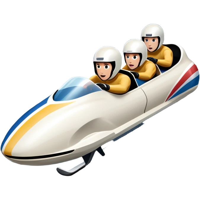 An icon featuring a sleek bobsled with athletes racing down an icy track at high speed, helmets on and bodies aligned for aerodynamics. Surrounded by icy curves, snowbanks, and a wintry mountain backdrop. Transparent background captures the thrill and precision of bobsleigh. emoji
