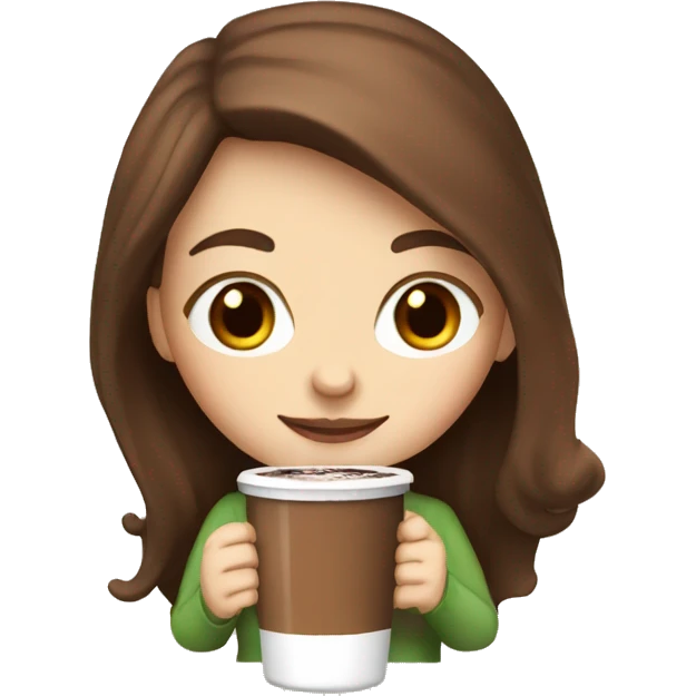 White girl with brown long hair and hot chocolate  emoji
