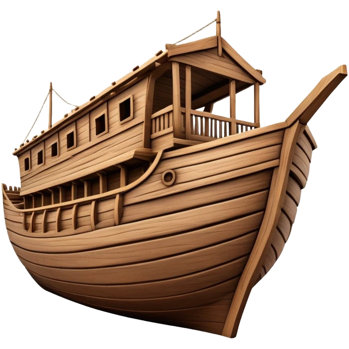 Empty wooden Noah's ark ship, massive and wide with no animals, realistic detailed wooden structure emoji