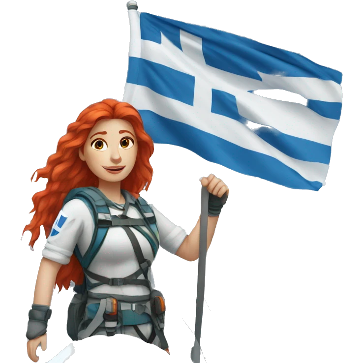 a red hair female on everest with greek flag emoji