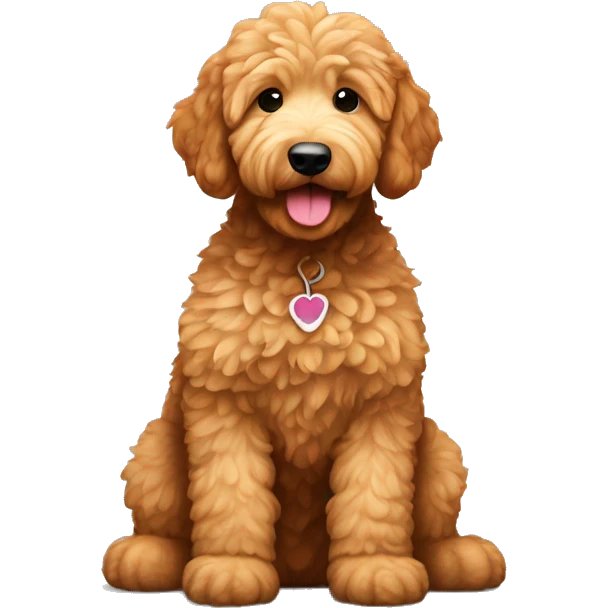 Ginger golden doodle. Baby. Full body sitting down. emoji