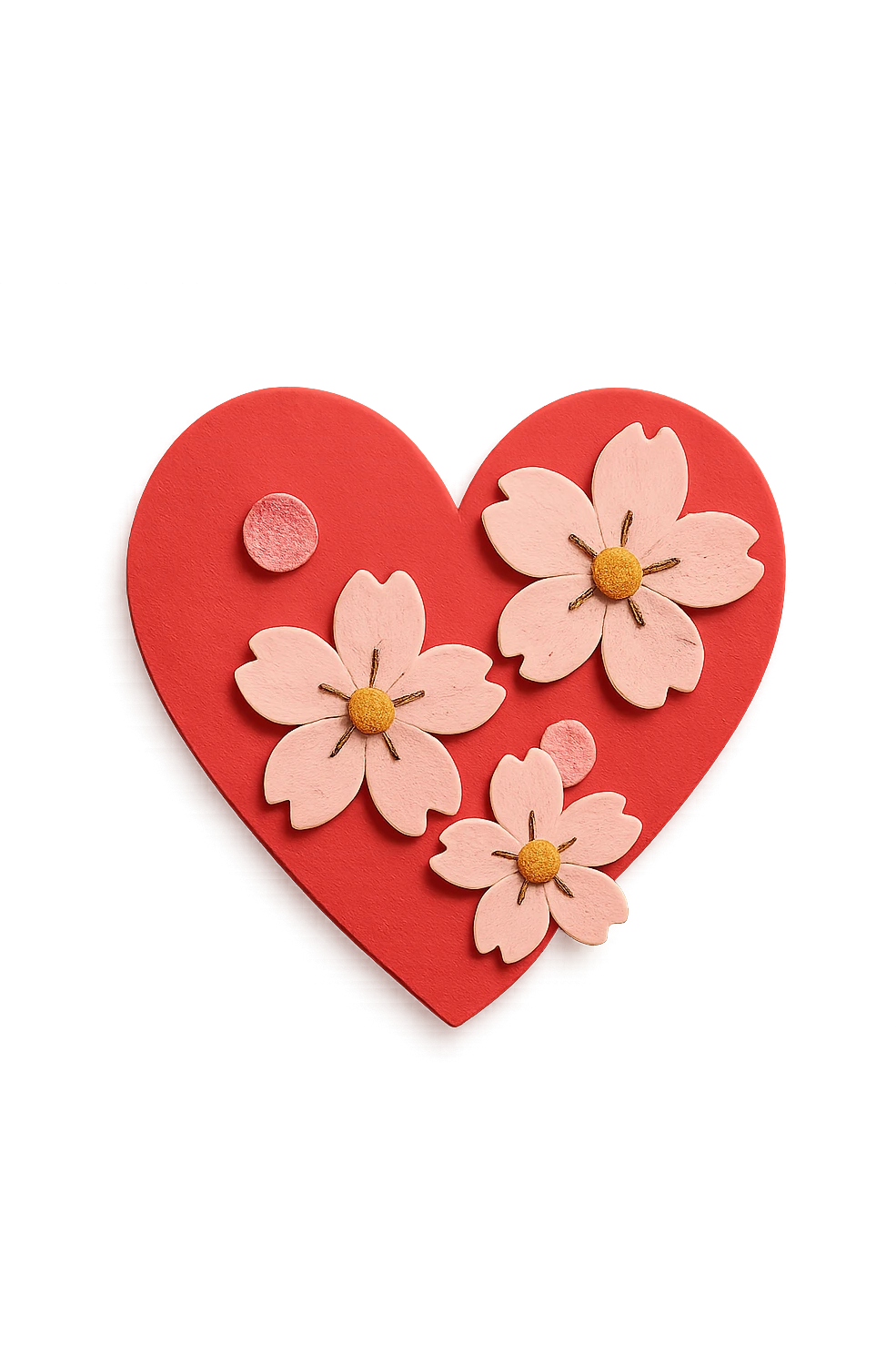 heart with sakura flowers and pink shimmer, paper craft style emoji