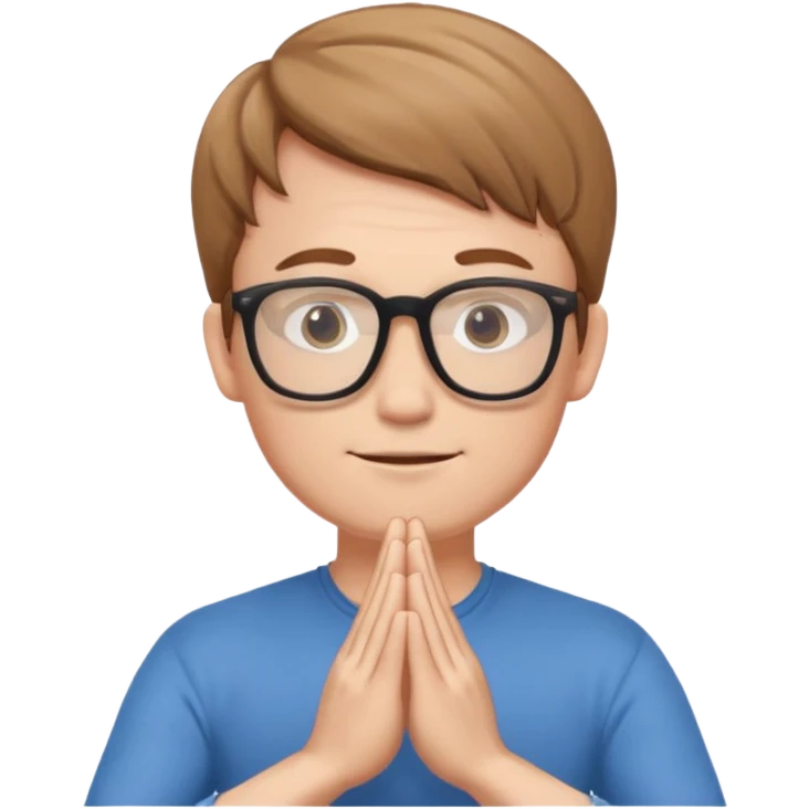 A white Man doing namaste with wearing specs emoji