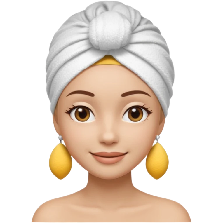 3D emoji style woman with towel head wrap, under-eye patches, smiling softly, clean girl skincare aesthetic, soft studio lighting, smooth skin texture, minimalist beige background, high resolution, PNG emoji