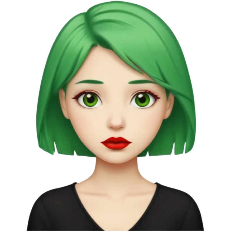 girl with green hair and red lipstick, neutral expression emoji
