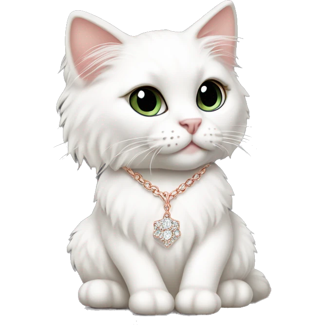 White rag doll cat with rose gold diamond necklace  emoji