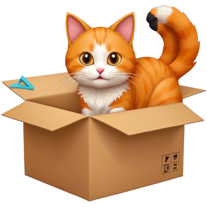 The cat jumps into the box. The head of the cat faces the box, the viewer sees the back of the cat emoji