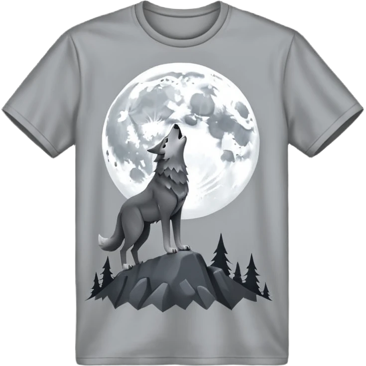A grey tshirt wth a wolf howling at the moon on it emoji
