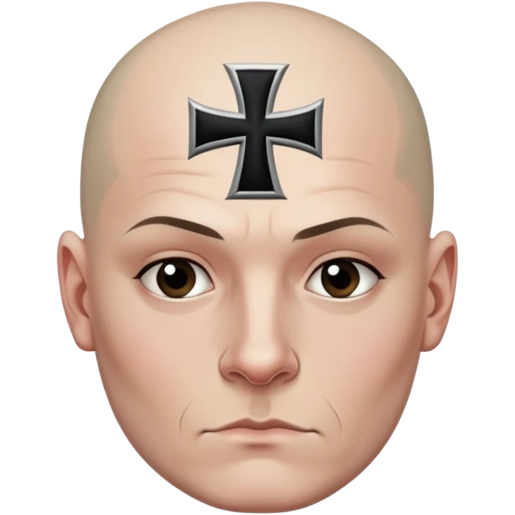 bald skinhead with a iron cross forehead tattoo emoji