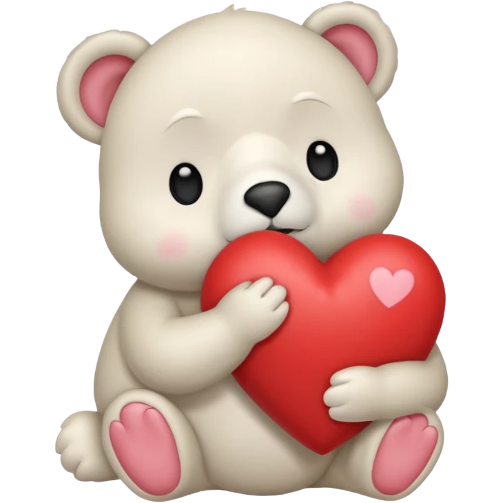 Oso blanco sentado con cara de enamorado(😍), sosteniendo un corazon emoji