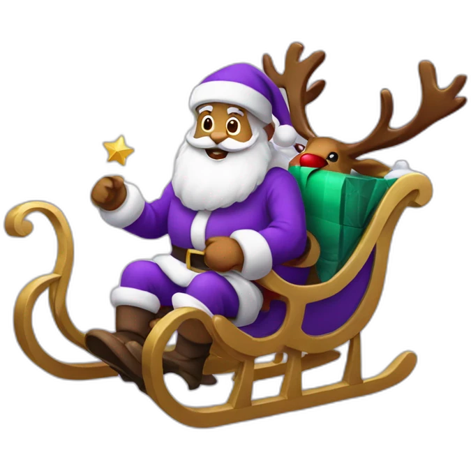 Santa Claus dressed in purple with a sleigh with reindeer emoji