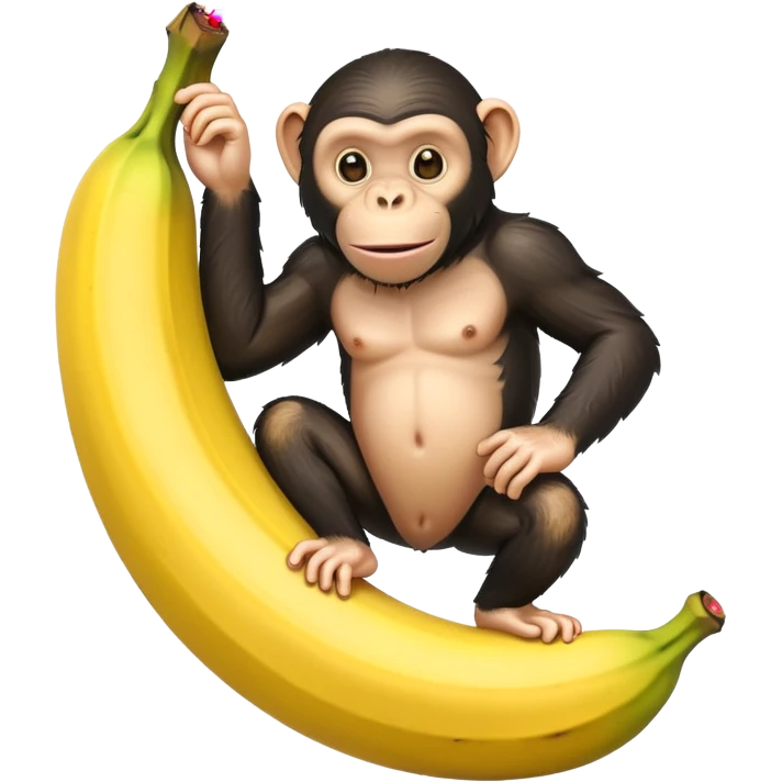 a chimpanzee inside a giant banana emoji