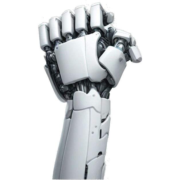 White mechanical cyborg arm and bicep emoji