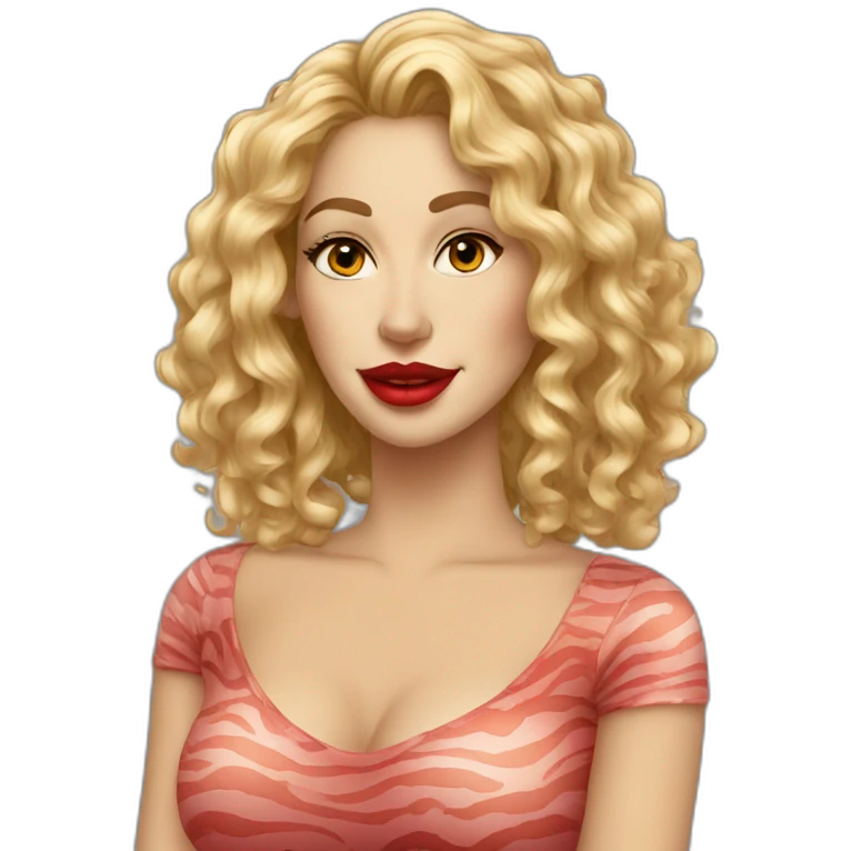 pretty-curly-blonde-woman-red-lips-with-cat-bengal emoji