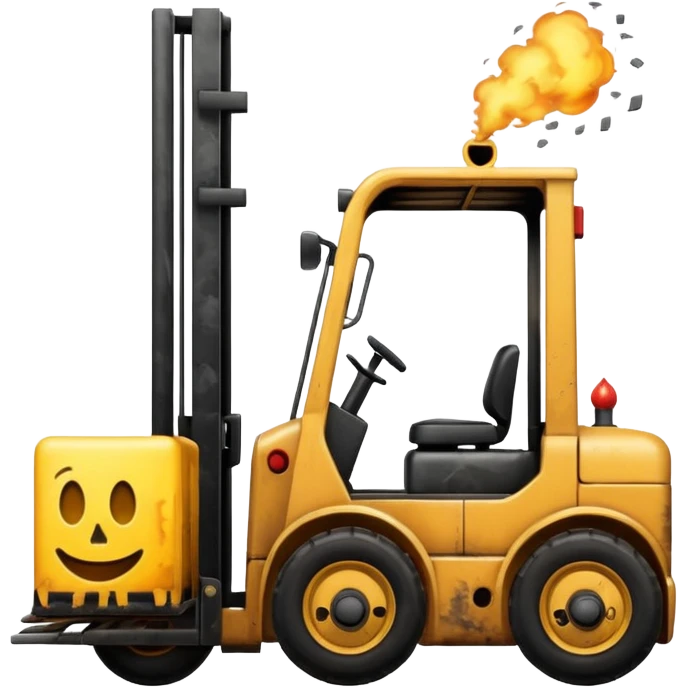 ugly, broken forklift after the explosion with emoji of blowing emoji