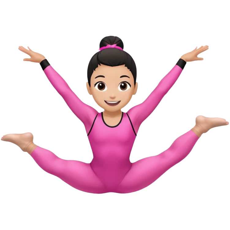 "A gymnast in black and minimal pink outfit with a smile and a look of surprise (normal skin) emoji