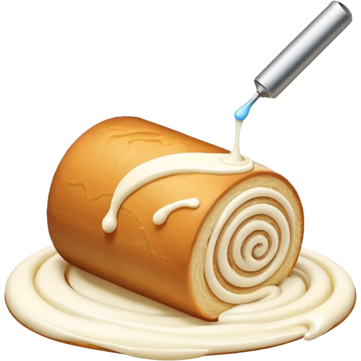 A roll getting injected with cream and cream spilling out emoji