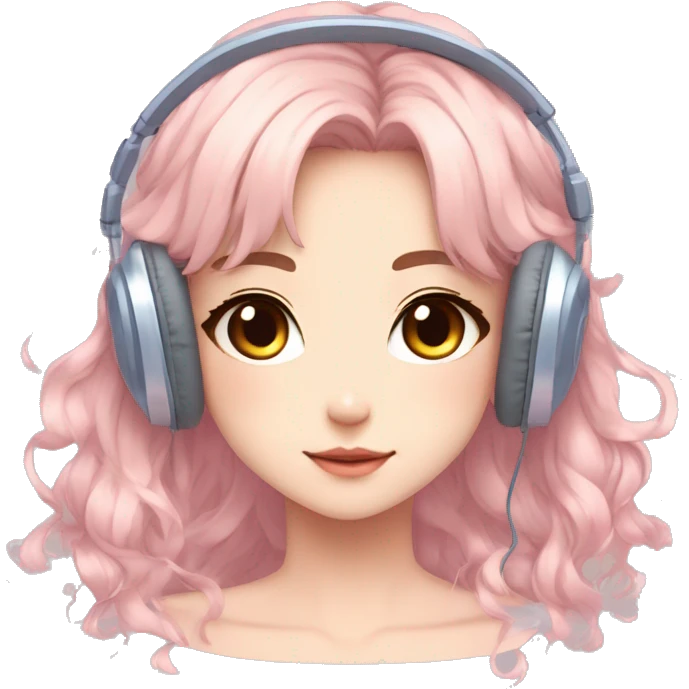 Gorgeous pastel anime girl with blushing face and hair garnitures and pretty hair and headphones aesthetic trending style emoji
