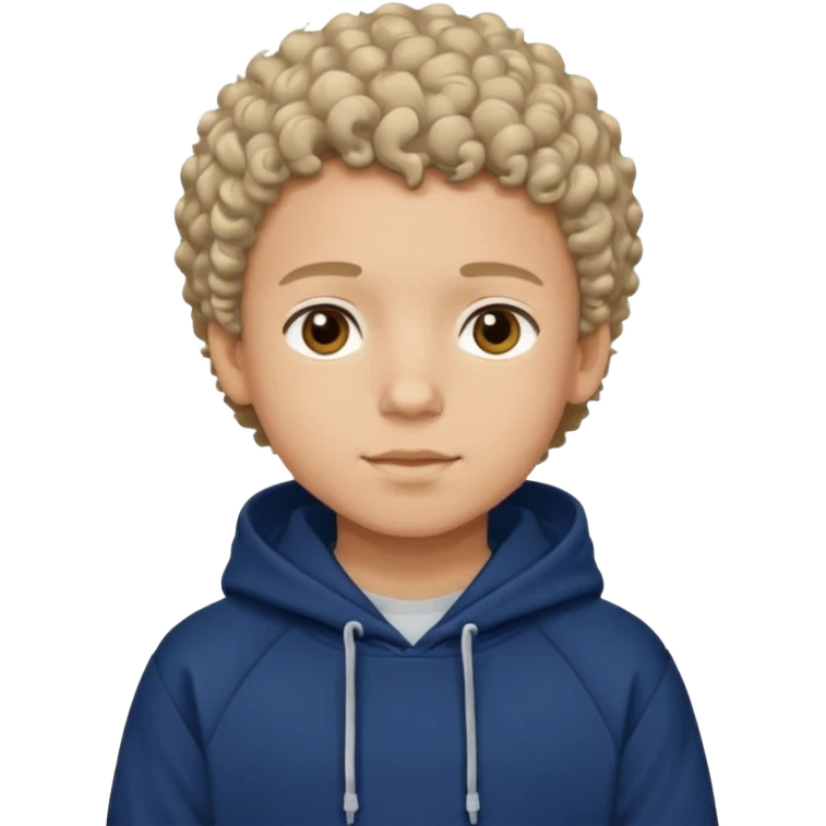 Boy with short curly hair and navy blue hoodie emoji