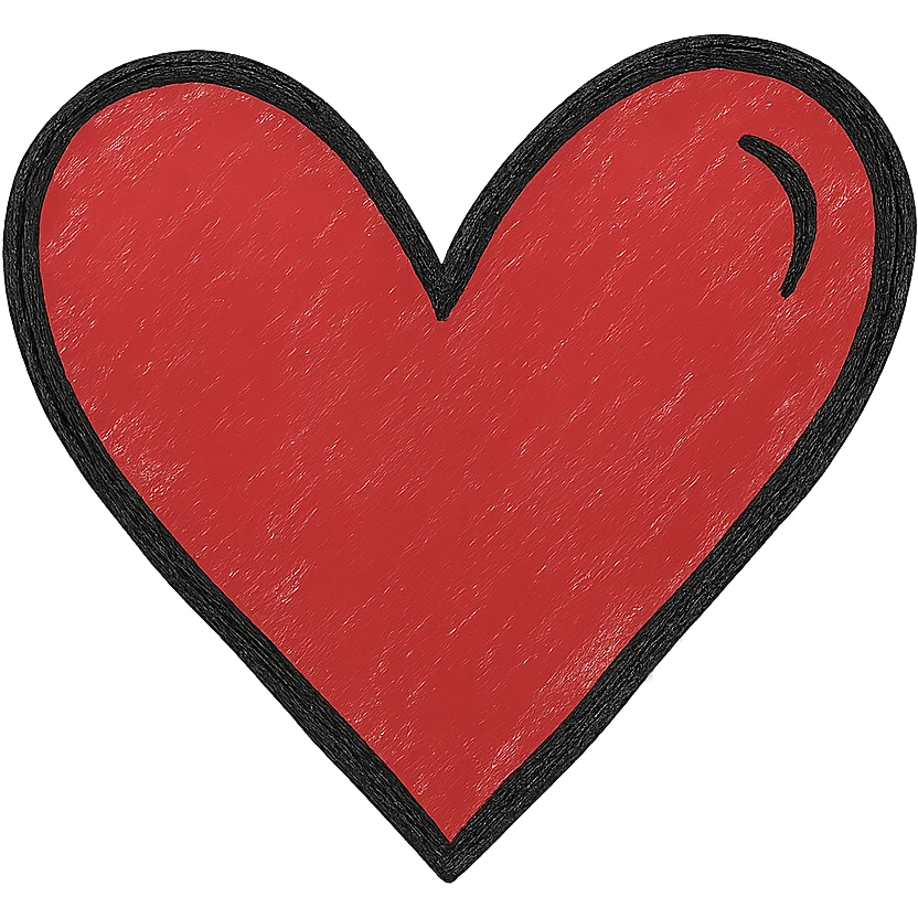 Make the heart red while keeping the hand drawn black outline style with a white clean background. emoji