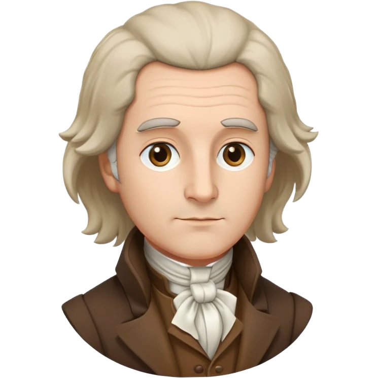 Rousseau with features matching classic portraits: oval face, prominent nose, powdered wig, brown coat, white cravat, soft expression emoji