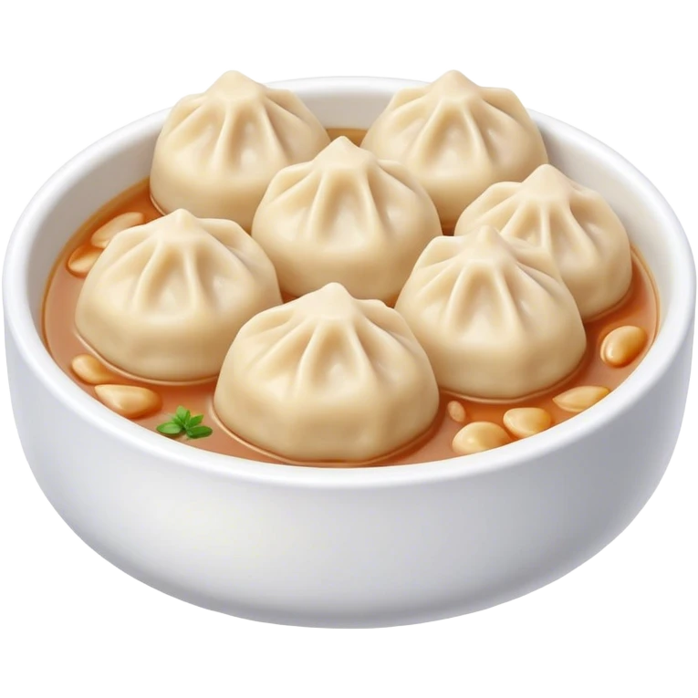Cinematic realistic emojis depicting a dish of dumplings, showing delicate in a light sauce with a soft texture and attractive natural lighting. emoji