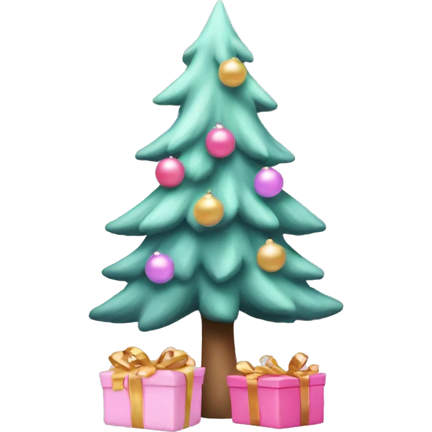 pastel pink spruce tree with presents under it emoji