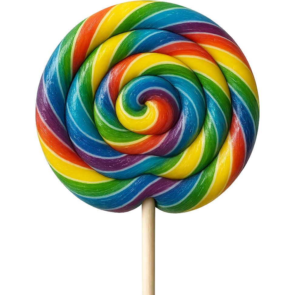 Change the lollipop to a realistic rainbow swirl lollipop with a transparent background, photorealistic style. emoji