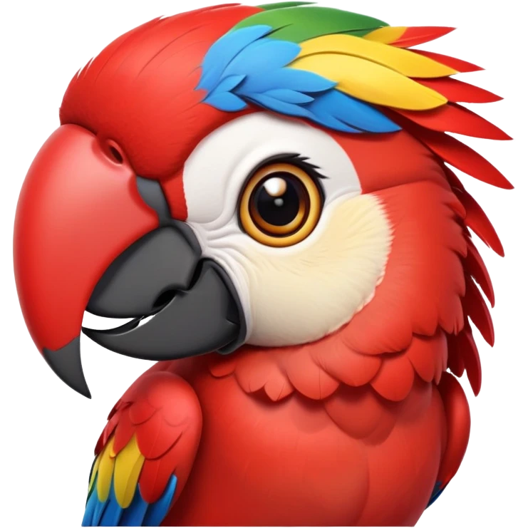 cinematic-cute-macaw-portrait-emoji,-head-tilted-playfully-and-inquisitively,-with-a-dazzling-red-plumage-and-round,-sparkling-eyes-filled-with-charm,-simplified-yet-irresistibly-adorable-features,-highly-detailed, white beak emoji