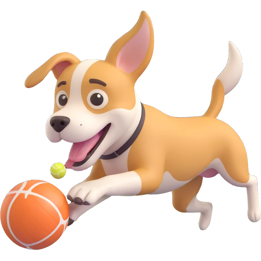 dog chasing ball in forrest, close up pose emoji