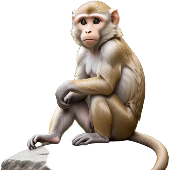 cinematic-macaque-realistic-full-body-sitting-emoji,-compact-muscular-frame-poised-on-a-rocky-outcrop,-short-curled-tail-resting-behind,-head-tilted-dramatically,-thick-dense-fur-in-warm-shades-of-brown-and-grey,-expressive-eyes-filled-with-intelligent-curiosity,-simplified-yet-realistic-focused-features,-highly-detailed,-glowing-with-an-almost-sarcastic-glow emoji