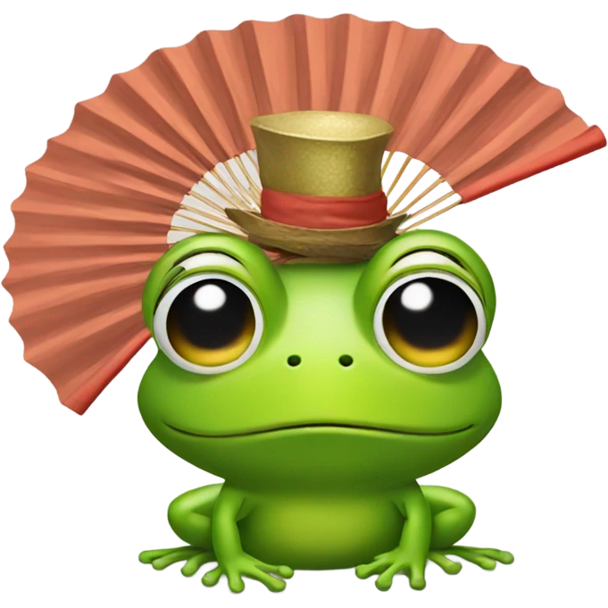 Frog with a fan for a hat emoji