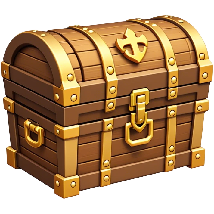 Clash of Clans aesthetic: Cinematic Playful Pixel 3D Treasure Chest Portrait Emoji, rendered in a 3D vector-style similar to standard emojis with minimal shading and bold, simplified shapes. A compact, distinct form with signature details, softly glowing with a pixelated adventure charm. Simplified yet unmistakably iconic, highly detailed and consistent, glowing with a soft radiance and high shine. Stylized with a touch of classic pixel-art charm and a soft glowing outline, capturing the essence of a beloved gaming relic with a friendly, playful manner! emoji