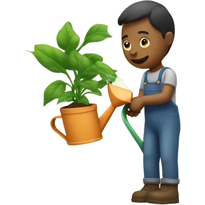 watering a plant,  with human  emoji