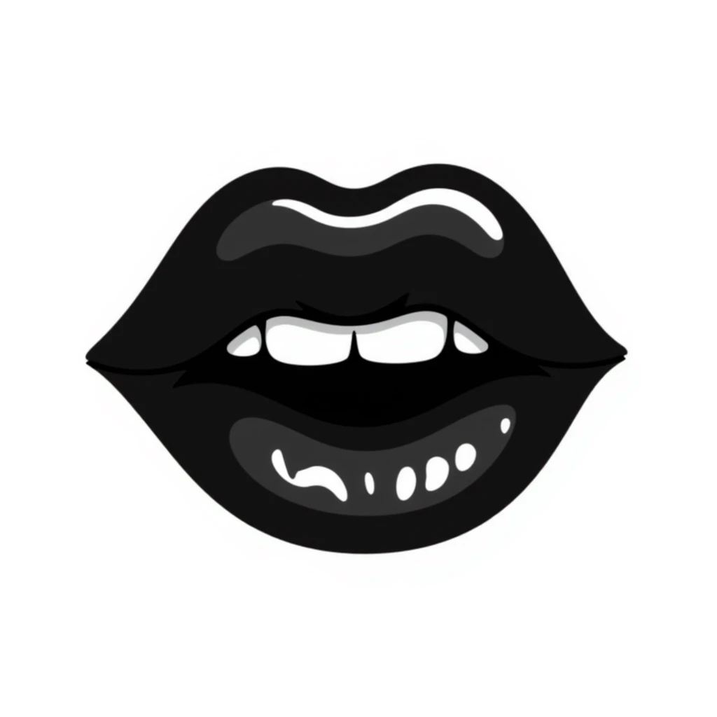Hand-drawn black lips with a slight shimmer, gothic style emoji