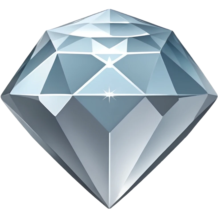 A faceted diamond emoji made of silver chrome, smooth reflective surfaces, soft metallic shine, minimalistic and clean design, iOS emoji style, centered on white background, soft studio lighting emoji