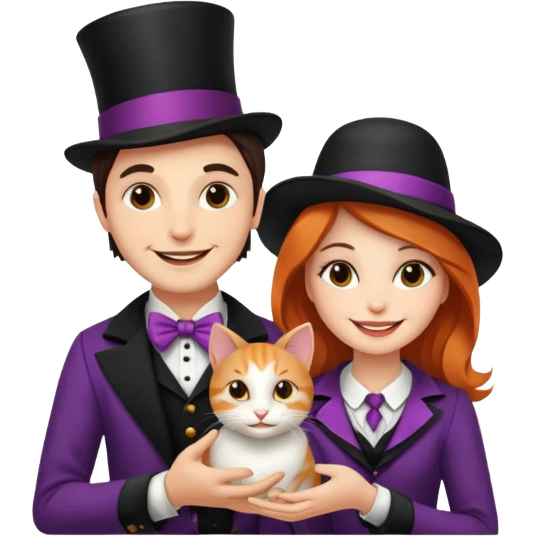 magician couple and their pet cat emoji
