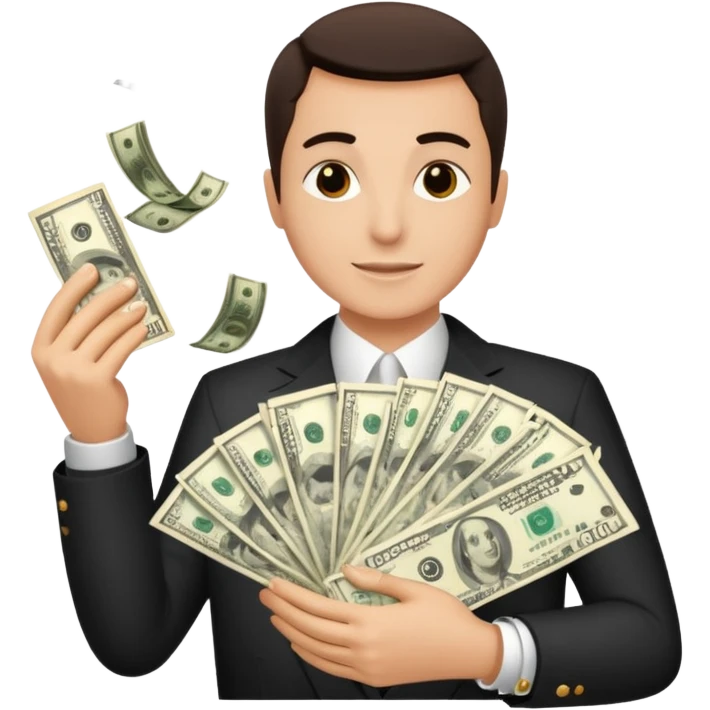 Add more cash flying around, bundles of US dollars, casino winnings vibe, lucky flight, jackpot feeling emoji