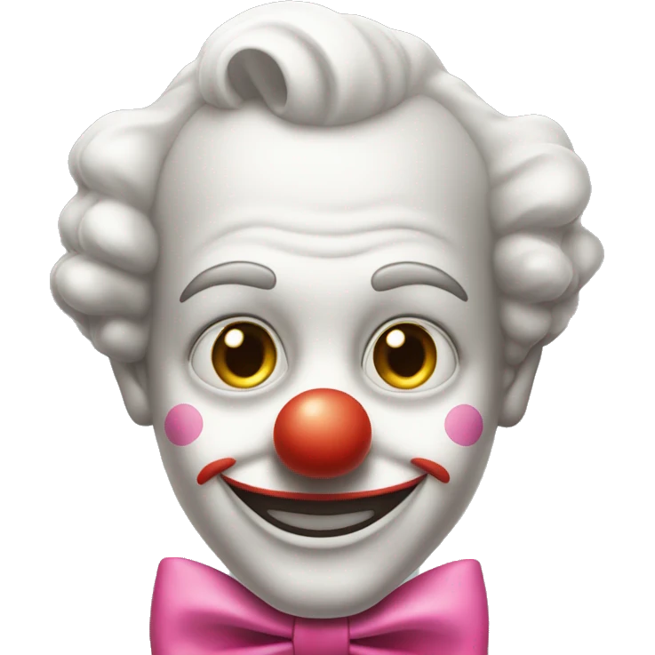 A clown face with a pink bow tie on the upper right if his head emoji
