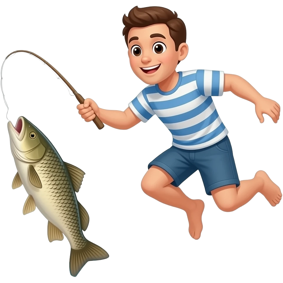 a guy jumping into the water for a long arapaima fish emoji