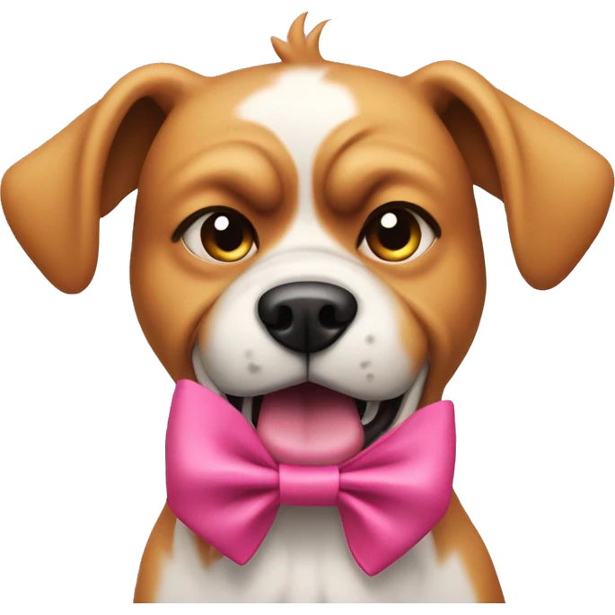Angry dog wearing a pink coquette bow emoji