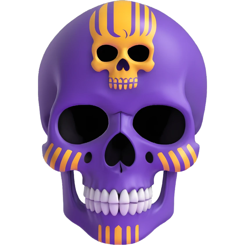 skull decorated in LSU purple and gold colors emoji