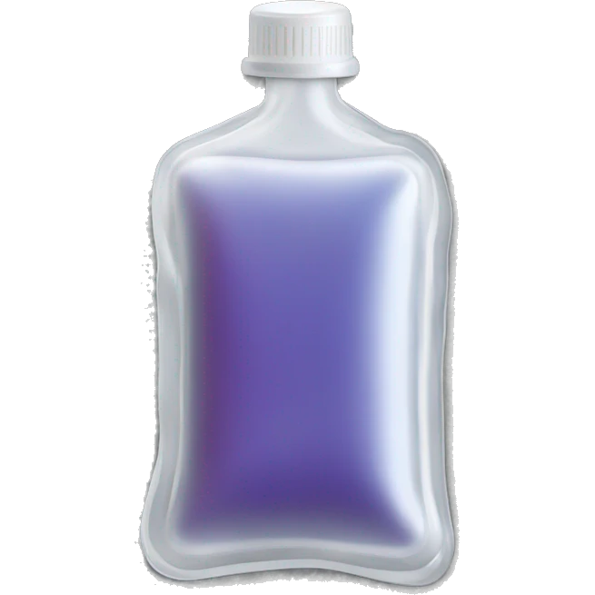 Rectangular transparent plastic iv bag filled with 500ml of fluid emoji