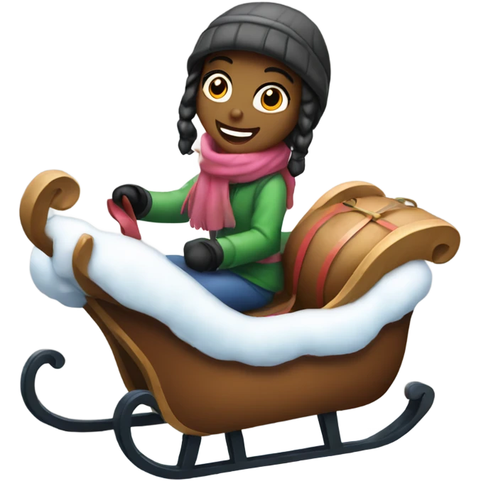 Girl with a sleigh having fun in the snow emoji