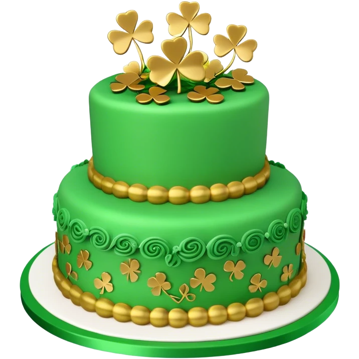 Green and gold st. Patrick's day cake with shamrocks, 3D emoji