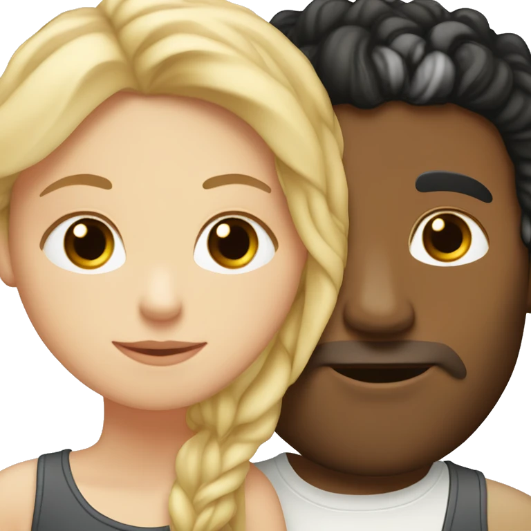 A white girl with blond straight hair kissing a light-skinned brown guy with curly black hair emoji