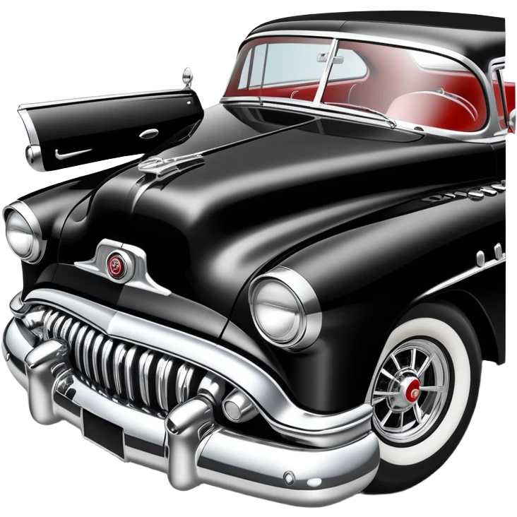 classic hot rod car, 1950s Buick Century influence, black and white colors emoji