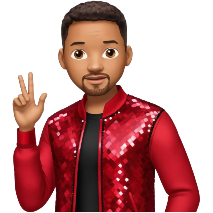 Will Smith with dark brown hair, red sequin outfit emoji